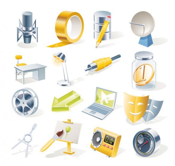 16 Office Theme Vector Icons Set web vector unique ui elements tape stylish set satellite quality original office new lamp interface illustrator icon high quality hi-res HD graphic fresh free download free elements download detailed desk design creative compass brush arrow   