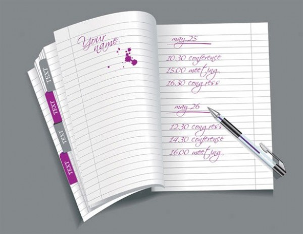 Detailed Open Notebook Daytimer Vector Graphic web vector unique ui elements stylish quality pens original open notes notebook new laptop interface illustrator high quality hi-res HD graphic fresh free download free elements download detailed design daytimer creative agenda   