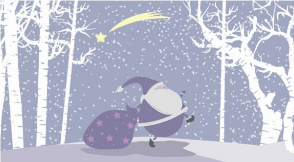 Winter Santa Shooting Star Vector Scene winter web vector unique ui elements trees stylish star snow shooting star scene santa claus santa bag santa quality purple original new interface illustrator high quality hi-res HD graphic fresh free download free eps elements download detailed design creative christmas background   