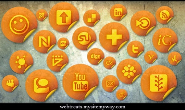 154 Orange Grunge Stickers Social Icons web unique stylish sticker social media social icons social quality pack original orange new networking modern icons grungy grunge fresh free download free download design creative bookmarking   