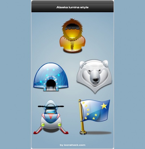 5 Alaska Lumina Style Icons Set PNG web unique ui elements ui stylish snowmobile simple quality original new modern lumina style lumina interface igloo icons hi-res HD fresh free download free Eskimo elements download detailed design creative clean Alaskan flag alaska   