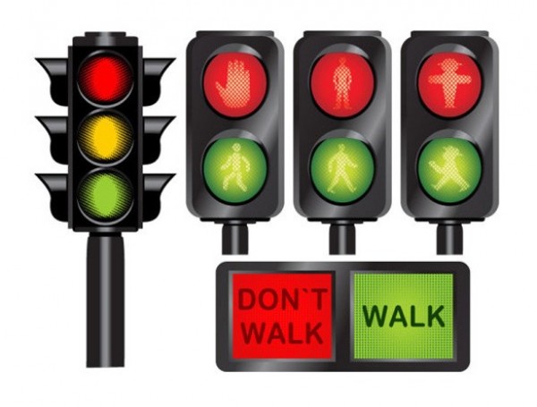 Traffic Signal Light & Pedestrian Vector Icons Set web walk vector unique ui traffic light stylish signs signal red quality pedestrian original new light intersection interface illustrator icons high quality hi-res HD green graphic fresh free download free elements download don't walk detailed design creative amber   