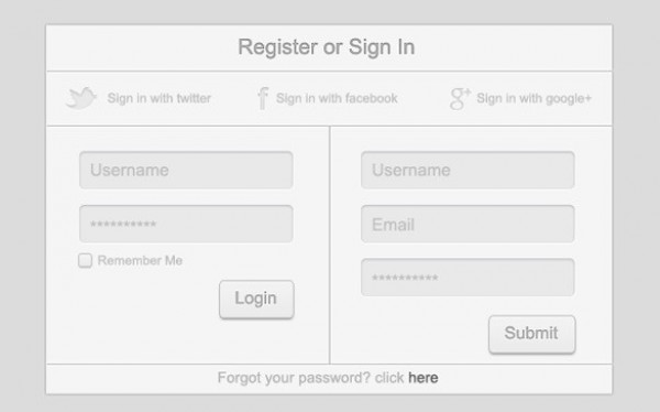 Clean Light Login/Register Form PSD web unique ui elements ui stylish signin register quality psd panel original new modern login light interface hi-res HD grey fresh free download free form elements download detailed design creative clean box   