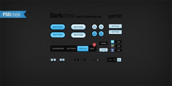 Blue/Black Stylish Web UI Elements Kit PSD web unique ui elements ui tooltip switch stylish quality psd original new modern like interface hi-res HD fresh free download free forward elements download detailed design dashboard dark creative clean buttons blue back   