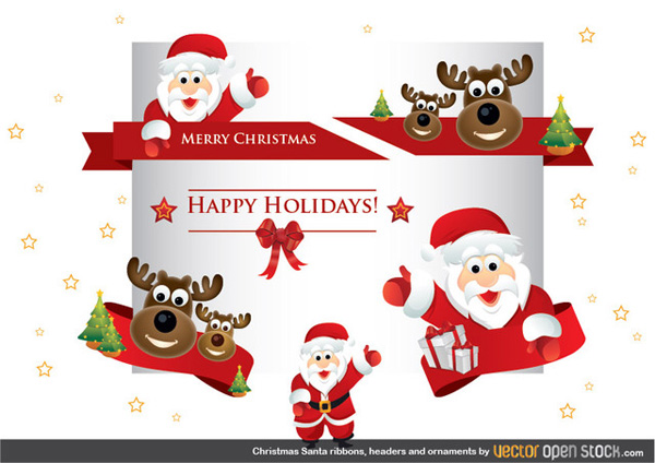 Cartoon Santa Christmas Elements Set vector set santa ribbons reindeer header greetings free download free christmas   