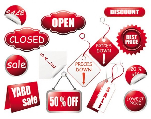 Sales Discount Red Vector Stickers & Labels Set yard sale web vector unique ui elements tag stylish sticker set sale stickers sale red quality pack original open new label interface illustrator high quality hi-res HD graphic fresh free download free elements download discount detailed design creative closed   