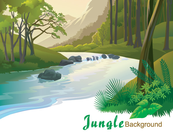 Wilderness Mountain Stream Background wilderness web vector unique ui elements trees stylish stream scene river quality plants original new nature mountains interface illustrator high quality hi-res HD graphic fresh free download free forest eps elements download detailed design creative cartoon background   