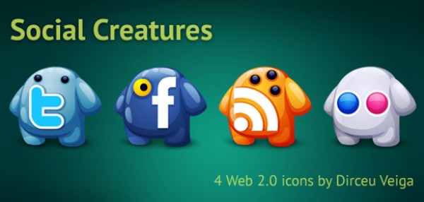 4 Web 2.0 Social Creatures vectors vector graphic vector unique twitter social rss feeds quality photoshop pack original modern illustrator illustration icons high quality fresh free vectors free download free flickr download creatures creative ai   