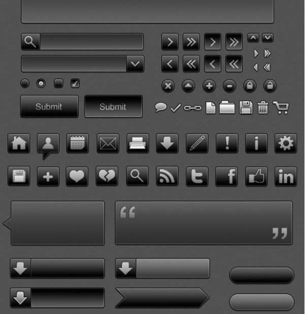 Dark Custom Web UI Elements Kit PSD web ui kit web unique ui set ui kit ui elements ui toggles tabs switches stylish social media icons slider scrollbar quality psd original new navigation modern menus interface input forms icons hi-res HD fresh free download free elements download detailed design dark creative clean block quotes black accordian   