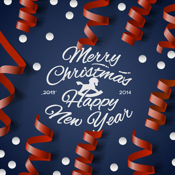 Curly Ribbon Christmas Greeting Background vector ribbons greeting free download free christmas card christmas card blue background   