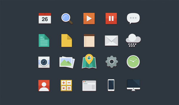 20 Amazing Flat Desktop Icons Set PSD web weather unique ui elements ui stylish settings set search quality psd player photos pack original notes new modern map mail interface icons hi-res HD fresh free download free flat icons set flat icons elements download detailed design creative colorful clock clean calendar calculator   
