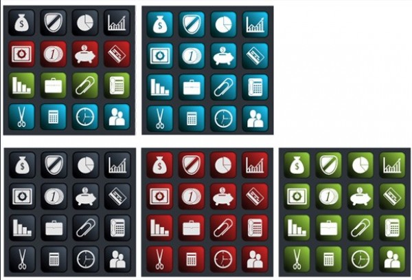 16 Business Vector Icons Four Color Set web vector unique ui elements stylish set red quality pack original new money interface illustrator icons high quality hi-res HD green graphic fresh free download free financial elements ecommerce download detailed design creative business blue black   