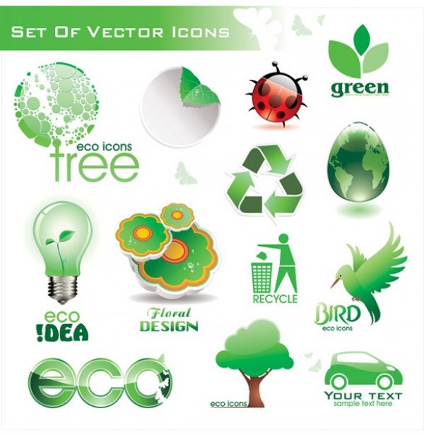 Ecology Green Earth Theme Icons Vector Set web water drops vector unique ui elements sun stylish recycle quality original new nature leaves ladybug interface illustrator high quality hi-res HD green earth graphic fresh free download free elements ecology eco earth download detailed design creative butterflies   