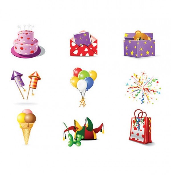 29 Vector Birthday Celebration Icons Set web vector unique ui elements stylish set quality original new interface illustrator icons high quality hi-res HD graphic fresh free download free eps elements download detailed design creative colorful clown champagne celebration birthday icons birthday hat birthday cake birthday   