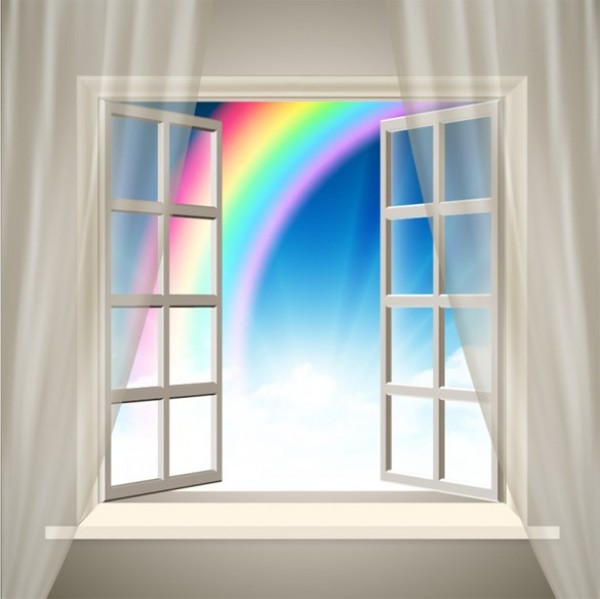 Open Window with Rainbow Vector Background window frame window web vector unique ui elements stylish rainbow quality original open window new interface illustrator high quality hi-res HD graphic glass window fresh free download free eps elements download detailed design curtains creative background   