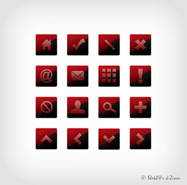 16 Red & Black Application Icons Set PSD/PNG web unique ui elements ui stylish square set search red quality psd png original new modern mail internet interface icon home hi-res HD fresh free download free elements download detailed design cross creative clean check calculator black application icons App Icons alert   