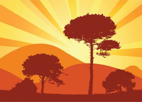 Glowing Silhouette Hillside Trees Background web vector unique ultimate trees sunset sun stylish silhouette quality original orange new nature mountains modern illustrator hills high quality graphic fresh free download free download design creative countryside background   