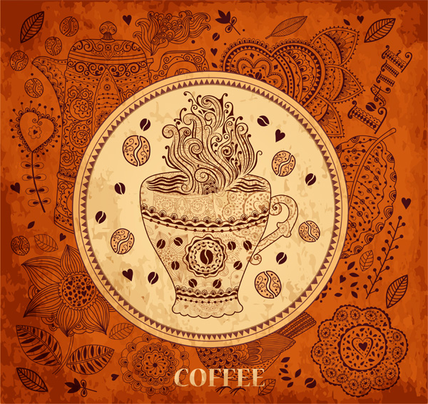 Vintage Fine Art Floral Coffee Pattern Background web vintage vector unique ui elements sunflower stylish seamless retro quality pattern original new interface illustrator high quality hi-res hearts HD hand drawn graphic fresh free download free floral elements download detailed design decorated creative coffee pot coffee cup coffee background art   