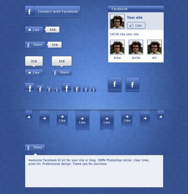 Awesome Social Facebook Elements UI Kit PSD web unique ui elements ui stylish social share ribbons quality psd profile widget popup original new modern kit interface icons hi-res HD fresh free download free Facebook share buttons facebook set facebook icon facebook elements download detailed design creative counters clean buttons blue   
