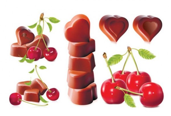 Cherries & Chocolate Hearts Vector Graphics web vector valentines unique ui elements stylish quality original new illustrator high quality hi-res heart shaped chocolates heart HD graphic fresh free download free download detailed design creative chocolate cherry cherries   