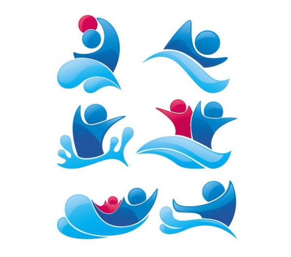 6 Blue People/Water Logotypes Vector Set web water vector unique ui elements stylish shapes red quality people original new logotype logos logo interface illustrator high quality hi-res HD graphic fresh free download free eps elements download detailed design creative blue   