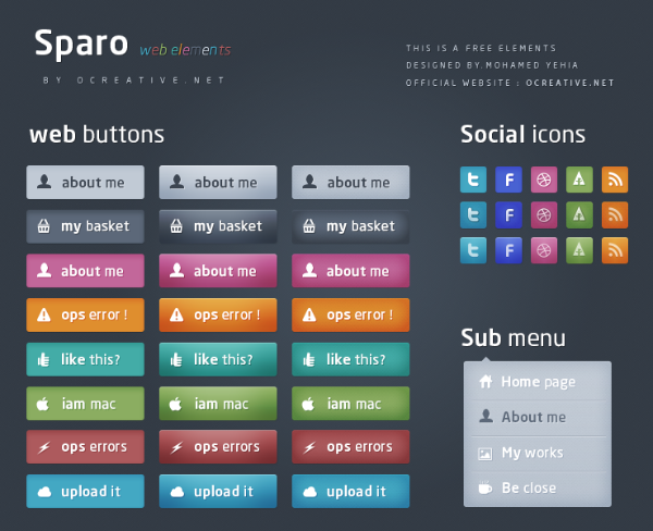 Sparo - Free web elements web sub menu sparo social psd photoshop buttons menu icons free elements colors colorfull bootstrap   