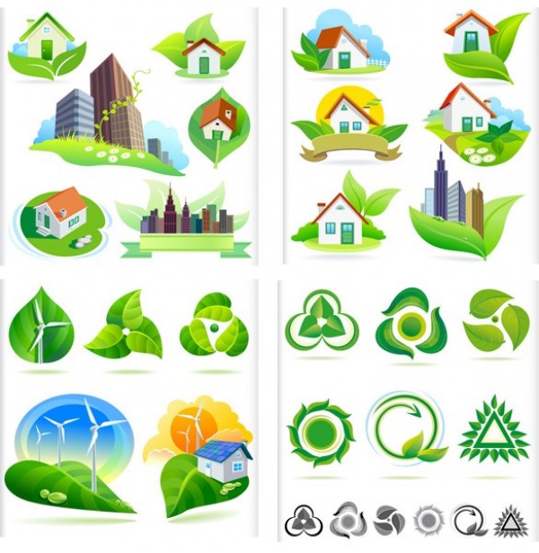 Eco Green House Nature Vector Icons Pack windmill web vector unique ui elements symbol stylish set quality pack original new nature leaves leaf interface illustrator icons icon house home high quality hi-res HD green graphic friendly fresh free download free elements eco download detailed design creative bio   