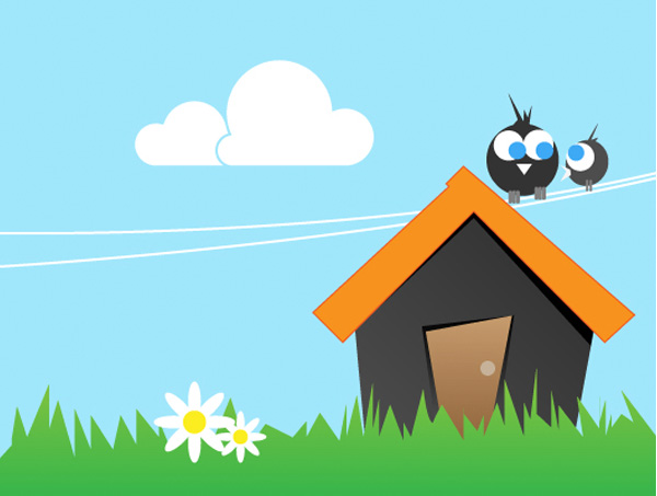 Cartoon House Birds Summer Vector Scene web unique ui elements ui stylish scene quality original new modern landscape interface house hi-res HD grass fresh free download free elements download detailed design creative clean cartoon house cartoon birds on a wire birds ai abstract   