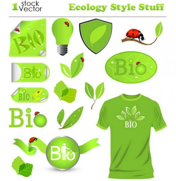 Nature Leaves Ladybug Bio Web Elements Set web vector unique ui elements stylish stickers recycle quality original new nature leaves ladybug interface illustrator high quality hi-res HD green graphic fresh free download free elements ecology eco download detailed design creative bio   