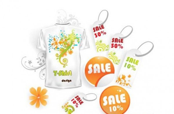 Floral Vector Pattern T-shirt Sale Tags web vector unique ui elements tags t-shirt floral stylish stickers sales tags sales stickers quality original new interface illustrator high quality hi-res HD graphic fresh free download free floral elements download detailed design curled sticker creative   