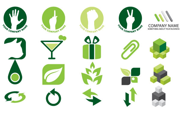 20 Mixed Green Logo Design Elements Set vector set nature logotypes logos leaves hands green free download free fist cat blocks arrows   