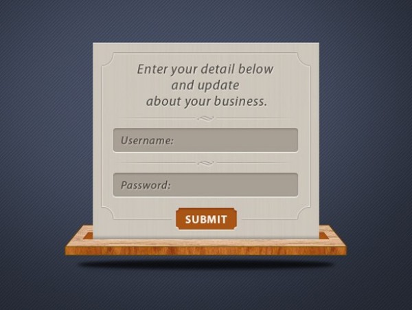 Stylish Wooden Stand Login Box PSD wooden wood web unique ui elements ui ticket submit stylish stand simple quality psd original new modern login form login box interface hi-res HD fresh free standing free download free elements download detailed design creative clean basic   