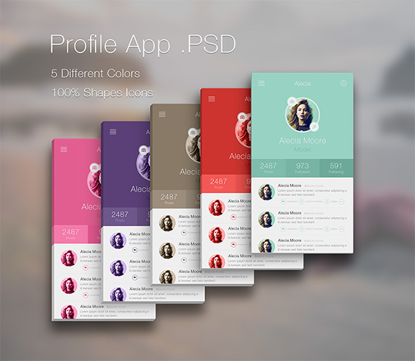 5 Colorful iPhone Profile Apps Set ui elements ui set profile app profile iphone profile app iphone free download free colorful   