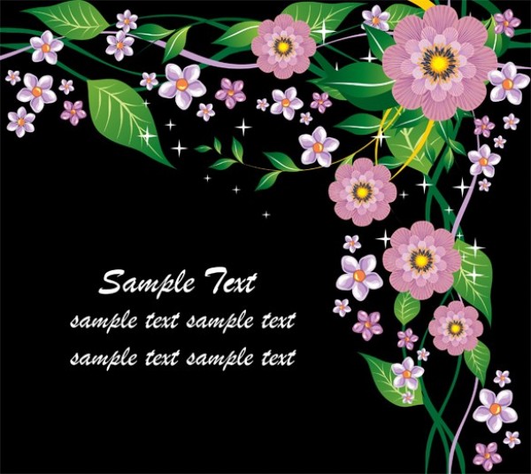 Pink Floral & Leaves on Black Vector Background web vector unique ui elements stylish quality pink original new leaves leaf interface illustrator high quality hi-res HD graphic fresh free download free flowers floral eps elements download detailed design creative black background ai   