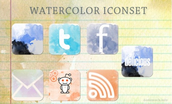 Watercolor Social Media Icon Set PNG web watercolors unique ui elements ui stylish social icons social simple quality original new networking modern interface icons hi-res HD fresh free download free elements download detailed design creative clean bookmarking Artistic   