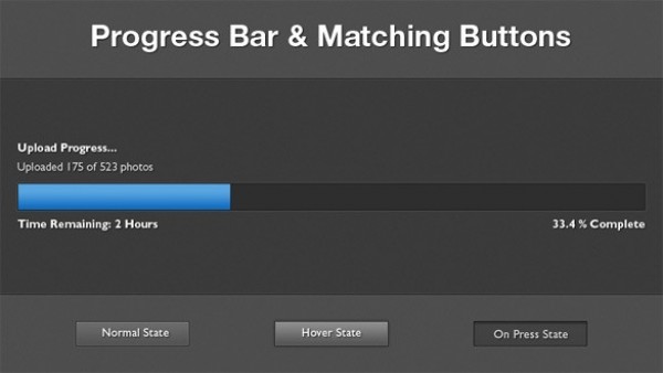 Premium Progress Bar & Matching Buttons web upload bar unique ui elements ui stylish simple quality progress bar pressed original new modern loading bar interface hover hi-res HD fresh free download free elements download detailed design creative clean buttons   