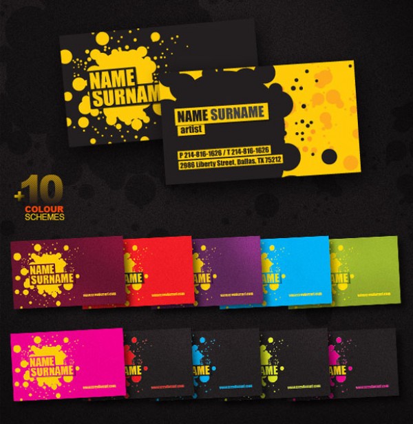 10 Creative Splatter Business Card Templates Set PSD web unique ui elements ui template stylish splatter splat set quality psd presentation original new modern interface identity hi-res HD fresh free download free elements download detailed design creative colors colorful clean card business card abstract   