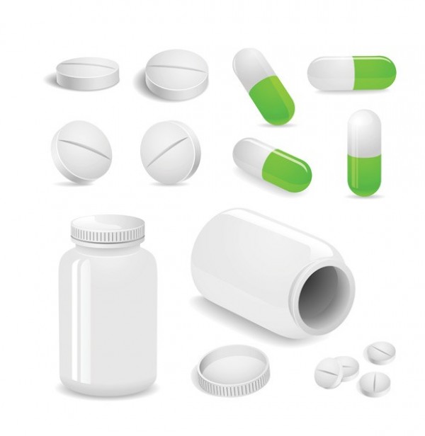 Realistic Vector Medicine Pills and Bottles web vector unique ui elements stylish quality prescription pills original new medicine bottle medicine interface illustrator high quality hi-res HD graphic fresh free download free elements download detailed design creative capsules bottles   