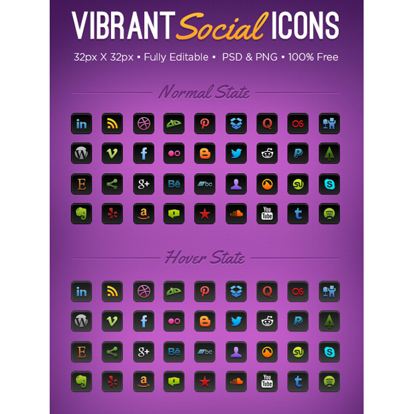 36 Vibrant Social Media Icons Pack PSD/PNG web vivid vibrant unique ui elements ui stylish social icons set social quality psd png pack original new networking modern interface icons hi-res HD fresh free download free elements download detailed design dark creative colorful clean bright   
