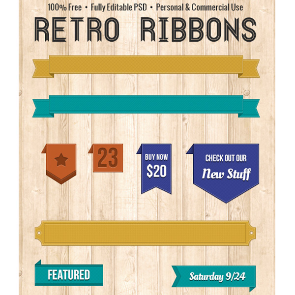 Cool Retro Textured UI Ribbons Set PSD web unique ui elements ui textured ribbon textured stylish set sale ribbon ribbons ribbon banner retro quality psd original new modern interface hi-res HD fresh free download free feature elements download detailed design date creative colorful clean banner badge   