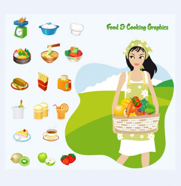 17 Food Cooking Vector Graphics web vegetables vectors vector graphic vector unique ultimate toast strawberries quality photoshop pack original orange juice new modern illustrator illustration icons high quality fruit fries fresh free vectors free download free food fast food download design creative cooking coffee ai   