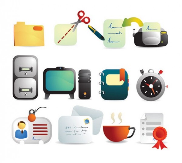 Modern Office Theme Vector Icons Set web vector unique ui elements timer stylish scissors quality phone pen original office printer new monitor interface illustrator id card icon high quality hi-res HD graphic fresh free download free folder envelope elements download detailed design cup of coffee creative computer book   