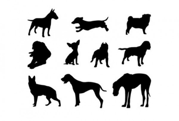 10 Different Dog Silhouettes Vector Set web vector unique ui elements stylish silhouettes silhouette set quality png original new interface illustrator high quality hi-res HD graphic fresh free download free eps elements download dog silhouettes dog detailed design creative ai   