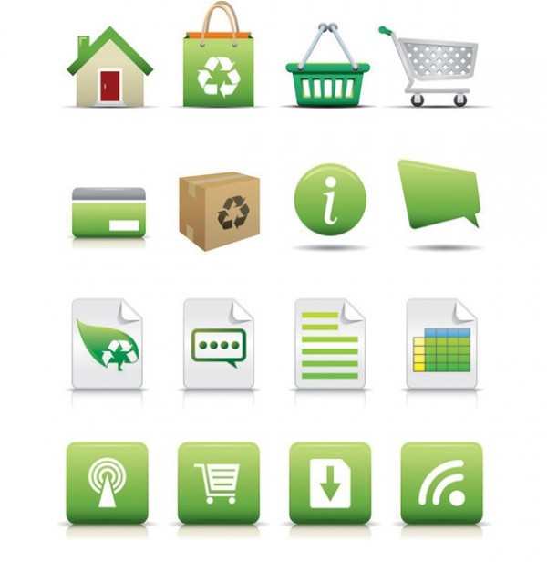 16 Green Ecology Online Shopping Icons Vector Set web vector unique ui elements stylish shopping cart shipping rss recycle quality original online shopping new interface illustrator icons home high quality hi-res HD green graphic fresh free download free eps environment elements ecology download detailed design creative   