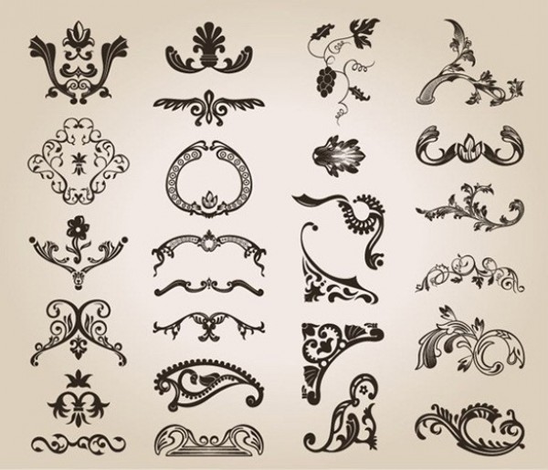 Elegant Vintage Floral Swirl Vector Elements Set web vintage vector unique ui elements swirls stylish shapes set quality pack ornaments original new interface illustrator high quality hi-res HD graphic fresh free download free floral eps elements elegant download detailed design decorative creative   