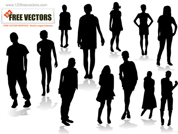 Various People Poses Vector Silhouettes Set women woman vector standing silhouettes set poses men man free download free children child   