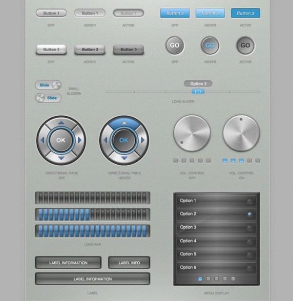 Classy Web UI Buttons and Controls Kit PSD web unique ui kit ui elements ui stylish sliders quality psd pressed original new modern menu display load bars kit interface hover hi-res HD fresh free download free elements download directional button detailed design creative controller control knobs clean buttons active   