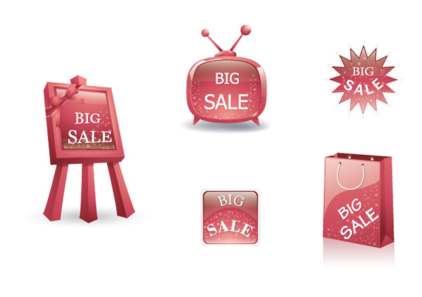 5 Red Promotional Sales Sticker Elements Set vector tv sticker sign set sale event sale red promotional promo free download free big sale   
