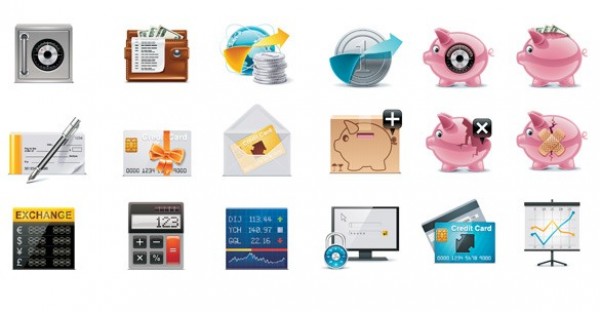 18 Banking Related Vector Icons Set web wallet vector unique ui elements stylish savings Safe quality piggy bank original new money interface illustrator high quality hi-res HD graphic fresh free download free finance elements download detailed design creative commerce check book banking bank rate   