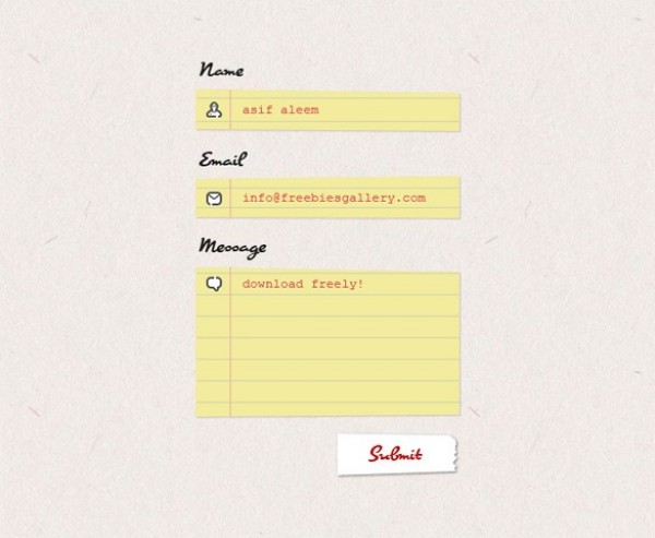 Notepad Style Comment Form PSD yellow web unique ui elements ui stylish sticky quality psd paper original notepad new modern interface hi-res HD fresh free download free field elements download detailed design cut-up creative comment form comment clean box   